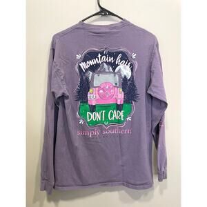 Simply Southern Preppy Mountain Hair Long Sleeve Lavendar T-Shirt Sz Med
